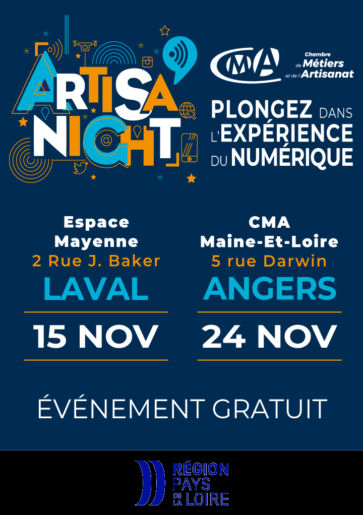 Artisa'Night 2022, une nuit pour découvrir des solutions numériques pour booster votre entreprise à Laval et Angers.